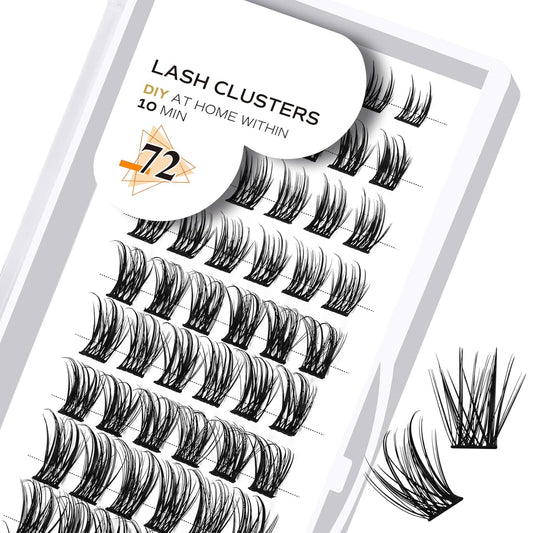 B&Qaugen Lash Clusters D Curl 12mm DIY Eyelash Extensions 72 Clusters Lashes Eyelash Clusters Eyelash Extensions Volume Wispy Individual Lash Clusters at Home Lash Extensions (B29,D-12mm)