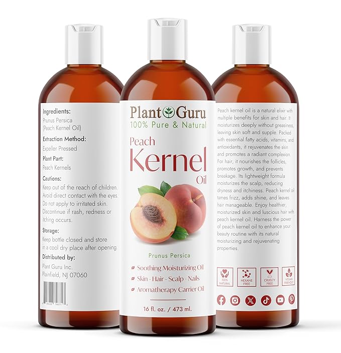 Peach Kernel Oil 16 oz. - 100% Pure and Natural Carrier Oil - Refined, Cooking, Skin, Hair, Body & Face Moisturizing