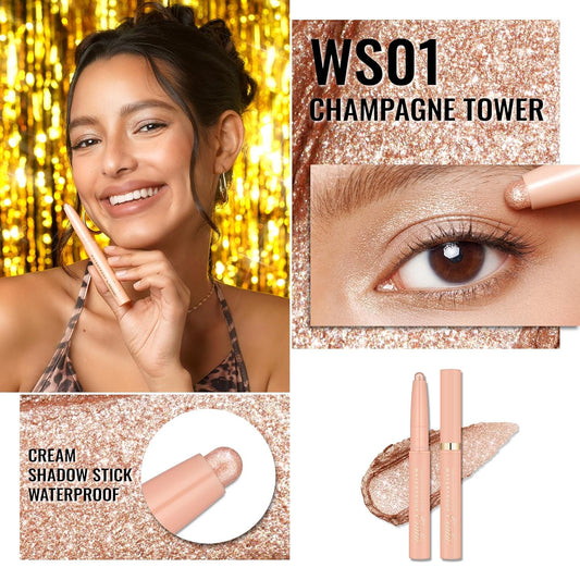 Oulac Champagne Eyeshadow Pencil – Long-Lasting Creamy Blendable Texture, Vegan & Cruelty-Free Eye Makeup, 1.25g, WS01Champagne Tower