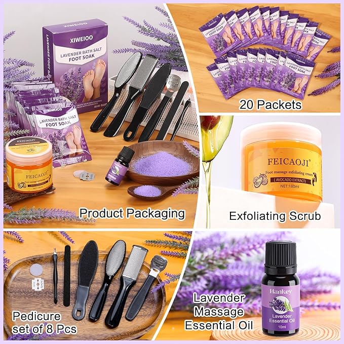 Foot Soak salt with Tea Tree Oil - Moisturize, Reduce Foot Odor, & Soothe Aching Feet Foot cream spa bath massager Epsom Salt foot pedicure kit at home spa exfoliante healthycare