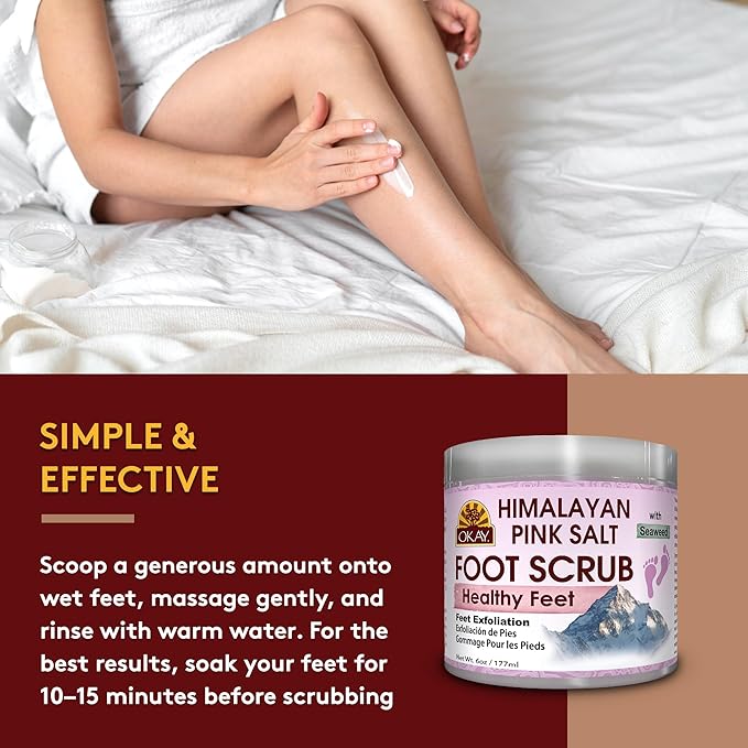 OKAY Himalayan Pink Salt Foot Scrub - Himalayan Salt Scrub, Body Exfoliator for Women and Men, Exfoliating for Feet, Hands & Face, Vegan, Natural Ingredients - 6 oz Jar (Pack of 1)