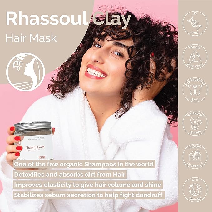 Fatima's Garden Rhassoul with Rose Petals - Soothing Face & Hair Mask, 250g