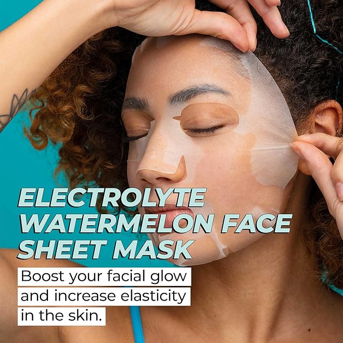 Vitamasques Electrolyte Watermelon Face Sheet Mask, 7 Pack, Boosts Skin Elasticity, Hydrating, Moisturizing, Plant-Based, Vegan-friendly