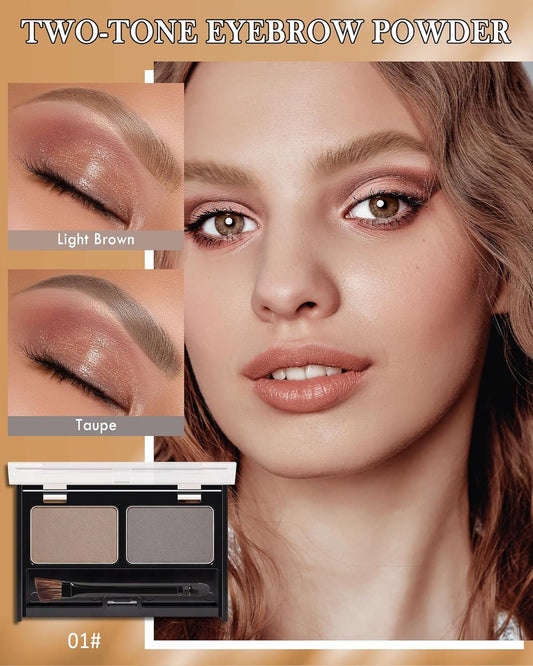 Waterproof Eyebrow Powder Kit-2 Colors Eye Brow Powder Tinted Palette Long Lasting Up to 16H,Light Brown/Taupe Brow Filler Defined&Sculpt Natural Eyebrow Makeup Sparse Brow with Brow Brush&Razor-01