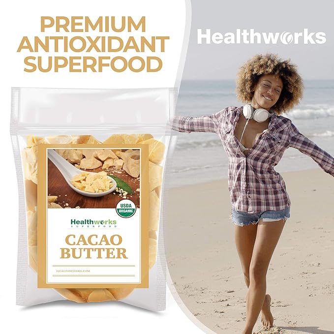 Healthworks Superfoods Organic Cacao Butter - 16 Oz / 1 Lb - USDA Certified Organic from Peru - Unrefined Non-Deodorized Cocoa - Sugar-Free, Keto, Vegan & Non-GMO - Antioxidant Superfood