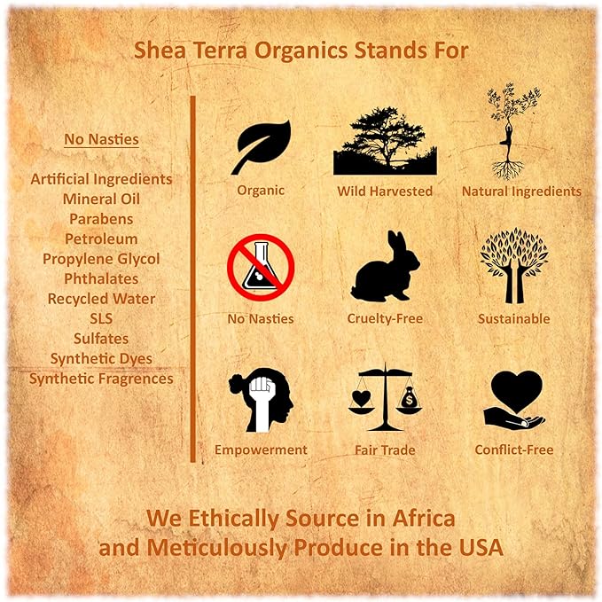 Shea Terra Organics 100% Organic Cold-Pressed Virgin Shea Butter - Ghana Gold | Natural Daily Skin Cream for Dry Skin, Itchy Skin, Stretch Marks, Psoriasis, Eczema & other skin conditions – 6 oz