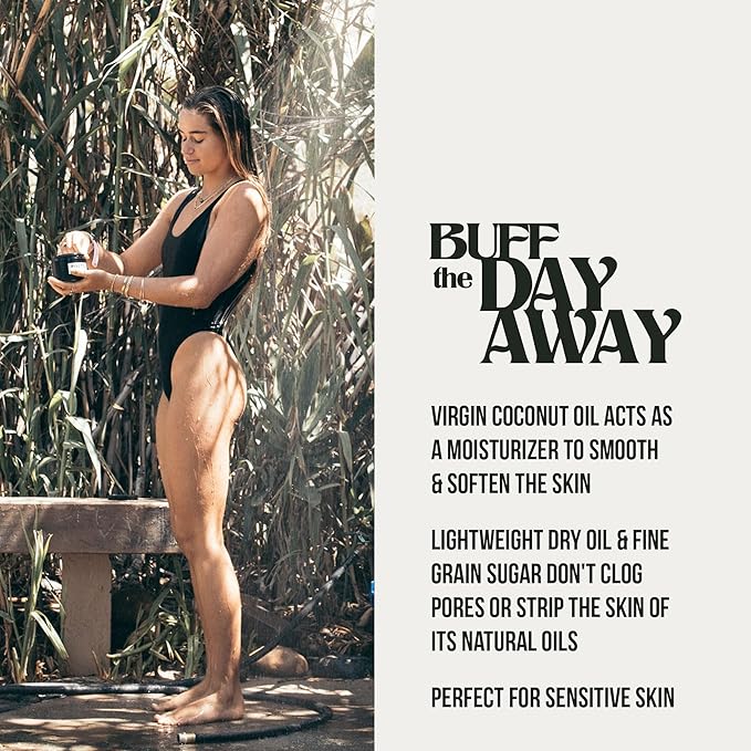 PIRETTE Coconut Oil Scrub, Women’s Beach Inspired Sugar Body Scrub, Safe for Sensitive Skin, Notes of Fresh Coconut, Surf Wax & Sunscreen, 8 Fl Oz