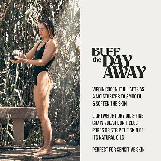 PIRETTE Coconut Oil Scrub, Women’s Beach Inspired Sugar Body Scrub, Safe for Sensitive Skin, Notes of Fresh Coconut, Surf Wax & Sunscreen, 8 Fl Oz