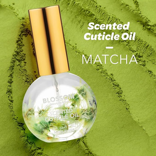 Blossom Cuticle Oil for Nails, Hydrating, Moisturizing, Gourmand Scented Nail Oil Cuticle Care, Infused with Real Flowers, Made in USA, 0.5 fl. oz, Matcha