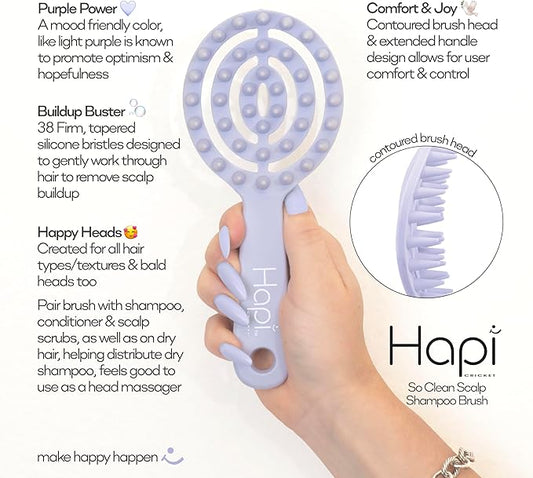 Cricket Hapi So Clean Scalp Massager Brush – Silicone Scrubber & Exfoliator for Hair & Scalp Care, 38 Firm Tapered Teeth, Shampoo Brush for Shower & Salon - Light Purple