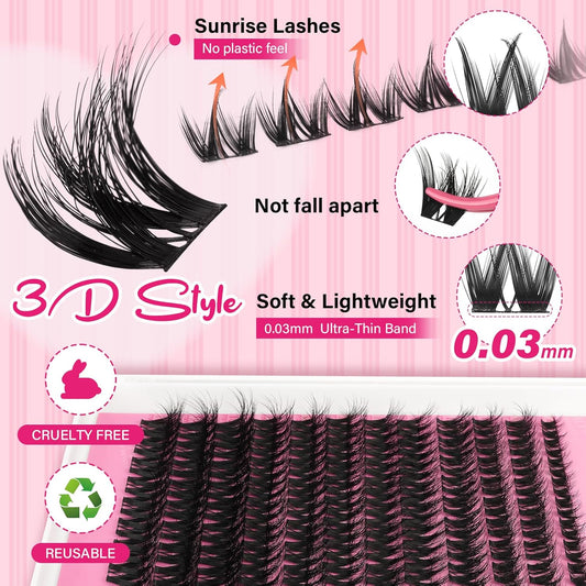 PRO LASHBEAUTY Lash Clusters, Eyelash Clusters 8-18 Mixed Cluster Eyelash Extensions Mixed Lash Extension Reusable Soft & Comfortable (Sunrise,8-16mix)