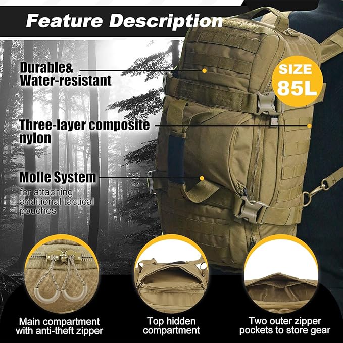 3 In 1 Military Backpack Travel Duffle Bag for Weekender Gym Traveling Workout Deployment