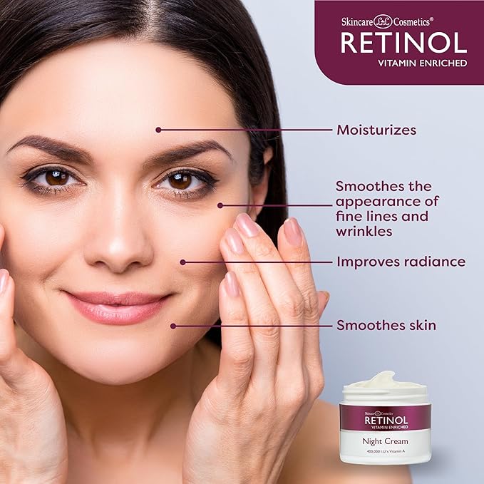 Retinol Skincare LdeL Cosmetics Night Cream Vitamins A + C + E Works While You Sleep to Reduce Fine Lines And Other Signs of Aging 1.7 Oz.