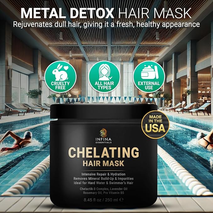 Chelating Metal Detox Hair Mask - Ion Hair Mask with Chelactik-3 & Rosemary Oil, Hair Build Up Remover for Hard Water Hair Treatments, Swimmers & Color-Treated Hair - 8.45 fl oz