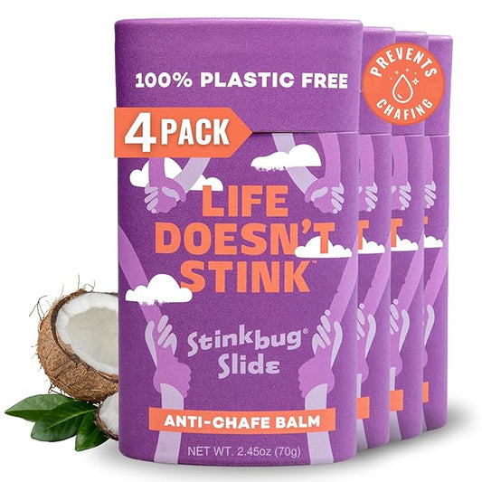 Stinkbug Naturals Organic Plastic Free Anti-Chafe Balm Stick, 100% Natural Ingredients, Aluminum Free Packaging, 2.45 Ounce Pack of 4