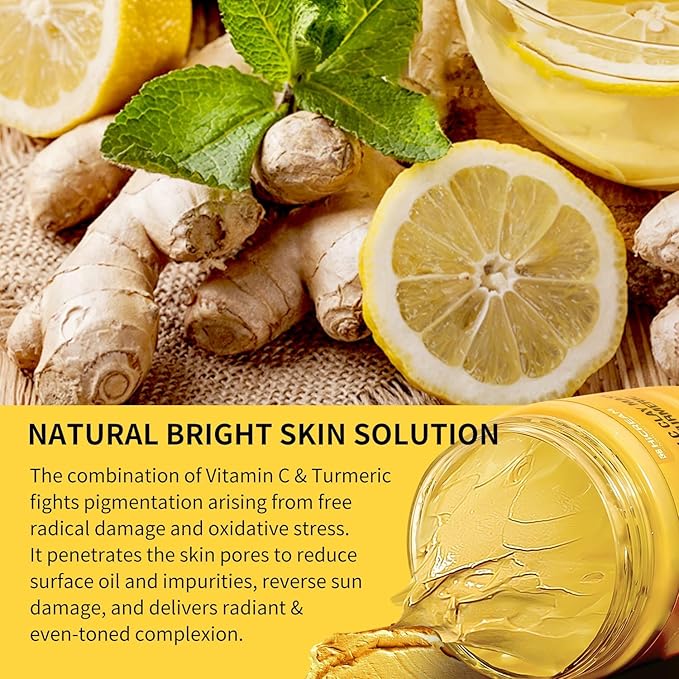 Turmeric Vitamin C Clay Mask with Kaolin Clay and Turmeric for Dark Spots, Dull Skin, Skincare Facial Mask for Controlling Oil and Refining Pores 5.29 Oz (yellow)