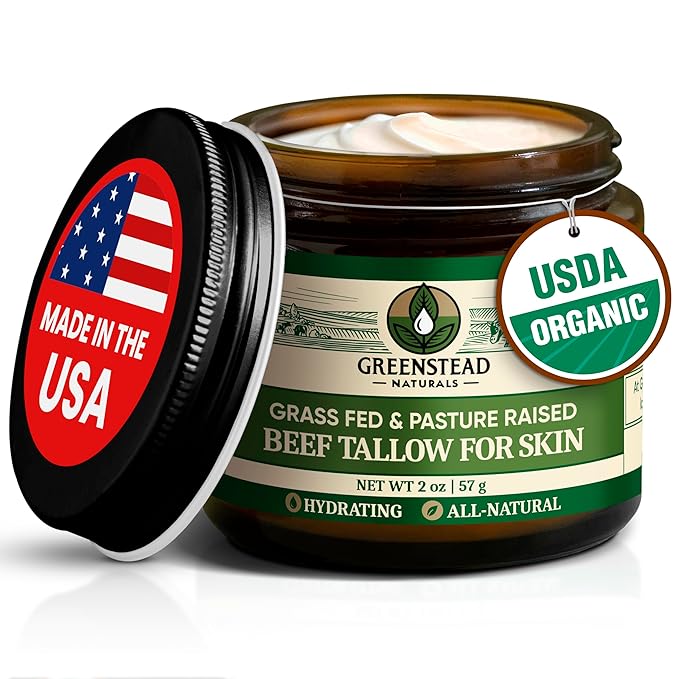 Organic Beef Tallow for Skin – USDA-certified Whipped Tallow Balm for Skin Face and Body with Jojoba Oil and Cocoa Butter – Unscented and Herb-Infused – 2 oz.