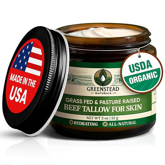 Organic Beef Tallow for Skin – USDA-certified Whipped Tallow Balm for Skin Face and Body with Jojoba Oil and Cocoa Butter – Unscented and Herb-Infused – 2 oz.