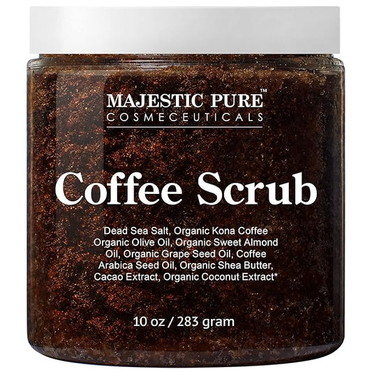 MAJESTIC PURE Arabica Coffee Scrub - All Natural Exfoliating Body Scrub for Skin Care, Stretch Marks, Acne & Cellulite, Reduce the Look of Spider Veins, Eczema, Age Spots & Varicose Veins - 10 Ounces