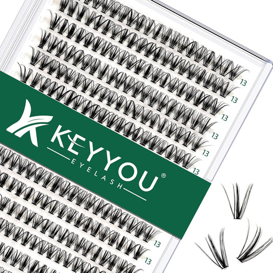 Lash Clusters 300pcs Individual Lashes 30D 0.07D Curl 13mm DIY Eyelash Extension KEYYOU Large Tray Volume Soft&Natural Cluster Lashes(30D-0.07D,13）