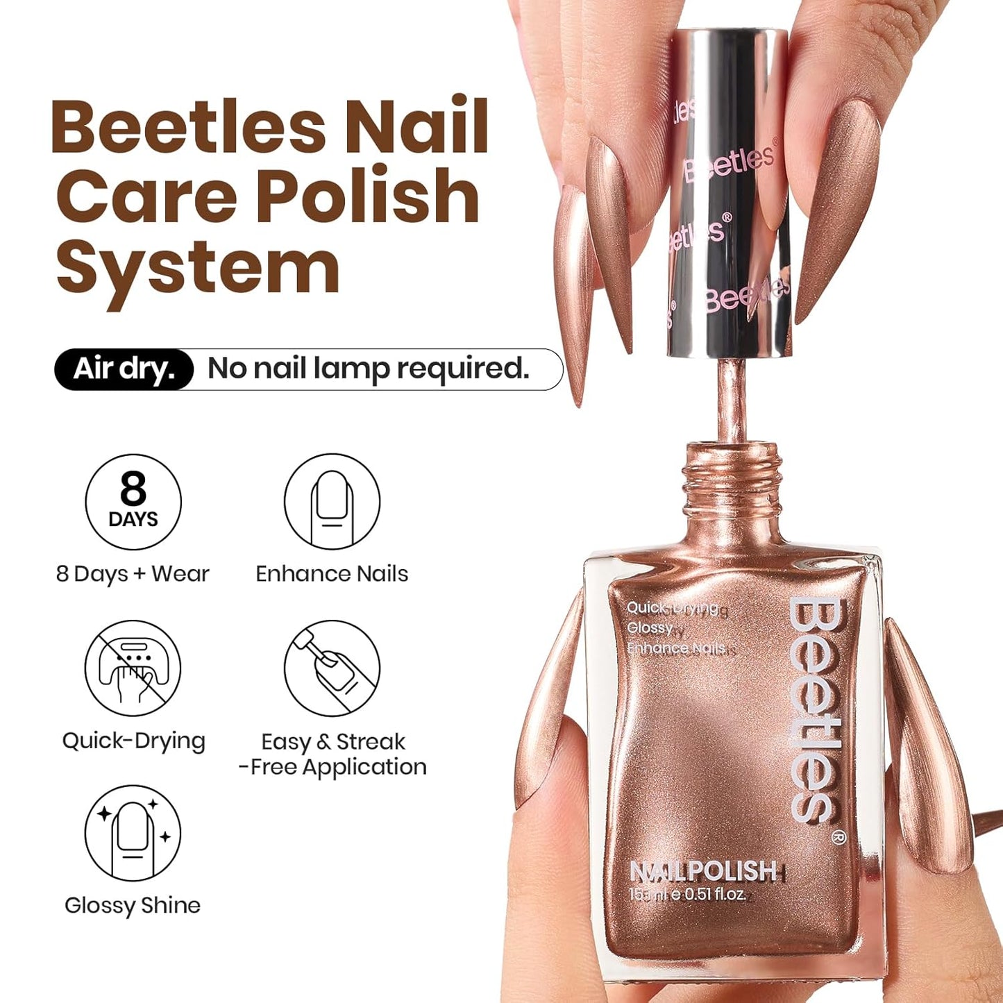 Beetles Glitter Nail Polish - 15ml Fast Drying & Long Lasting Bronzer Gold Nail Lacquer Finish for Women