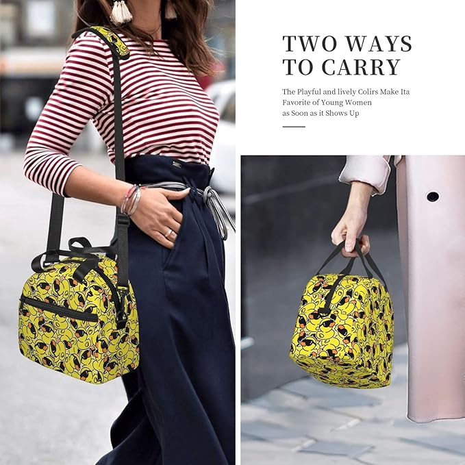 bassyil Duck Insulated Lunch Bag Reusable Lunch Box With Adjustable Shoulder Strap Cooler Tote Bag For Men Women