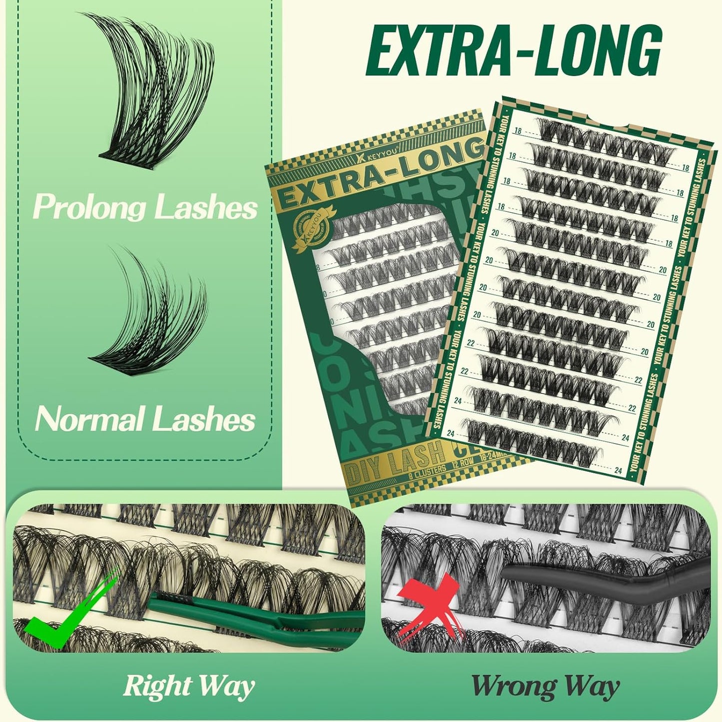 Lash Clusters 96pcs Eyelash Clusters D Curl 18-24MIX Cluster Lashes KEYYOU Volume Wispy Lash Extension Soft&Comfortable Easy DIY at Home(Y01,D-18-24MIX)