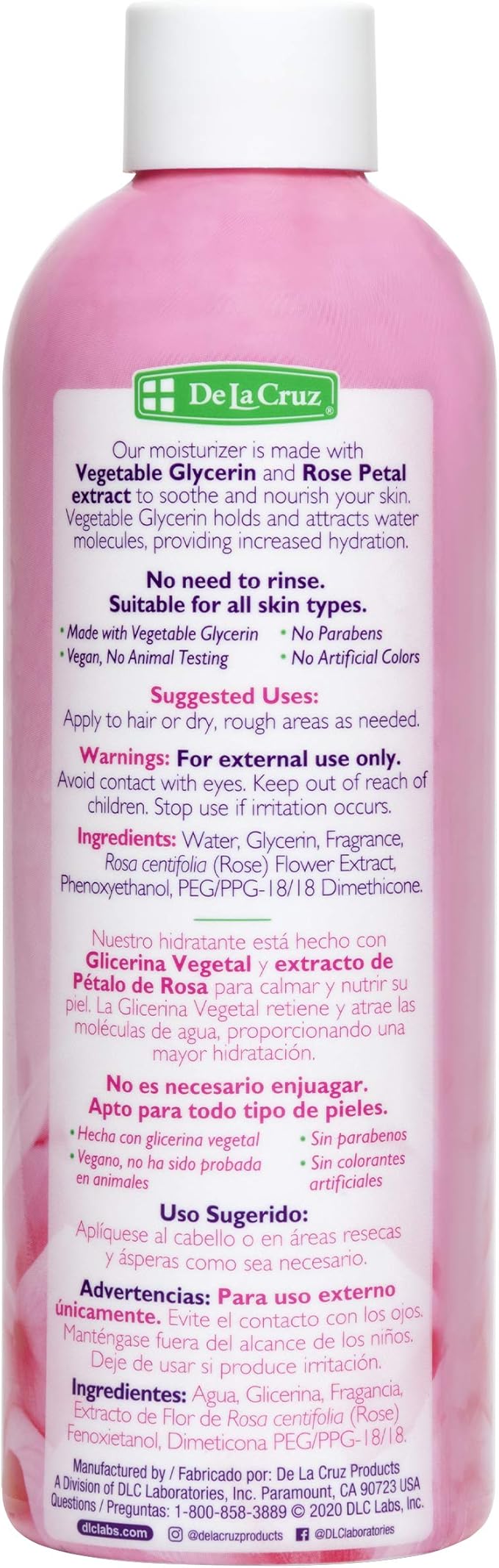 De La Cruz Rose Water and Glycerin for Face - Rosewater Facial Toner and Moisturizer for Skin and Hair 8 fl oz (236 mL) - 8 Bottles