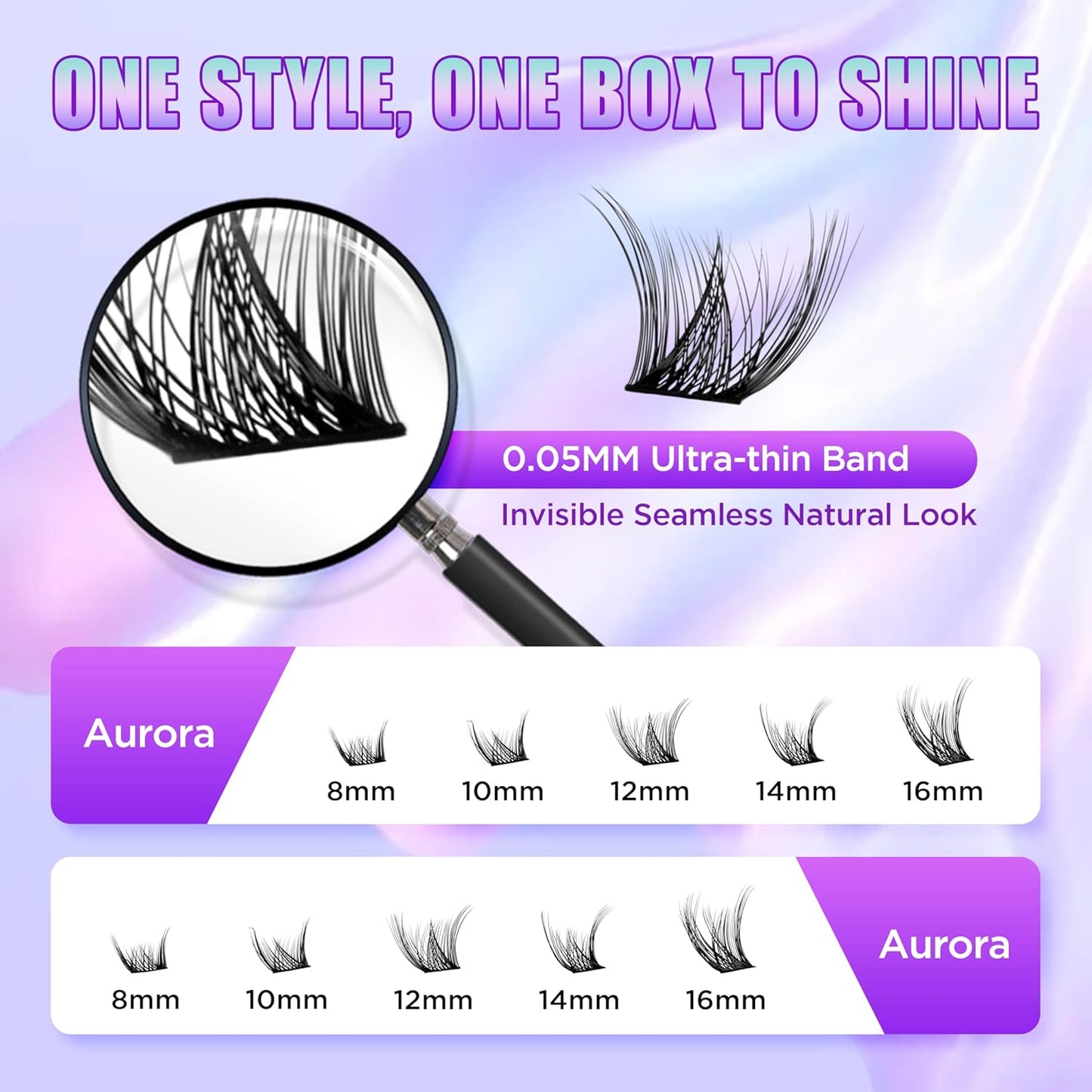 Lash Extension Kit DIY Lash Clusters Kit Eyelash Extensions Individual Lashes Extensions with (Bond,Seal,Tweezers,Remover,168Pcs,Aurora,8-16mm)