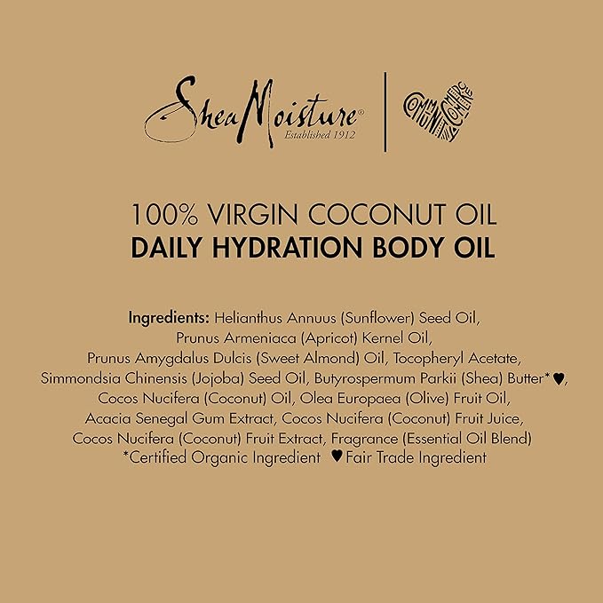 SheaMoisture Daily Hydration Body Oil Virgin Coconut Oil For Dry Skin Paraben Free 8 oz