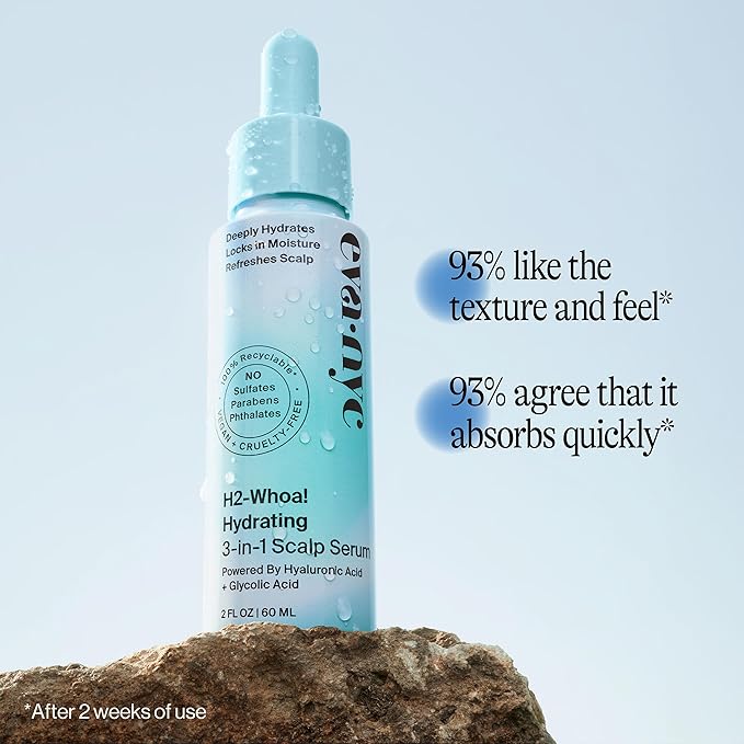 Eva NYC H2-Whoa Hydrating 3-in-1 Scalp Serum, Infused with Hyaluronic Acid and Glycolic Acid, 2.0 fl oz