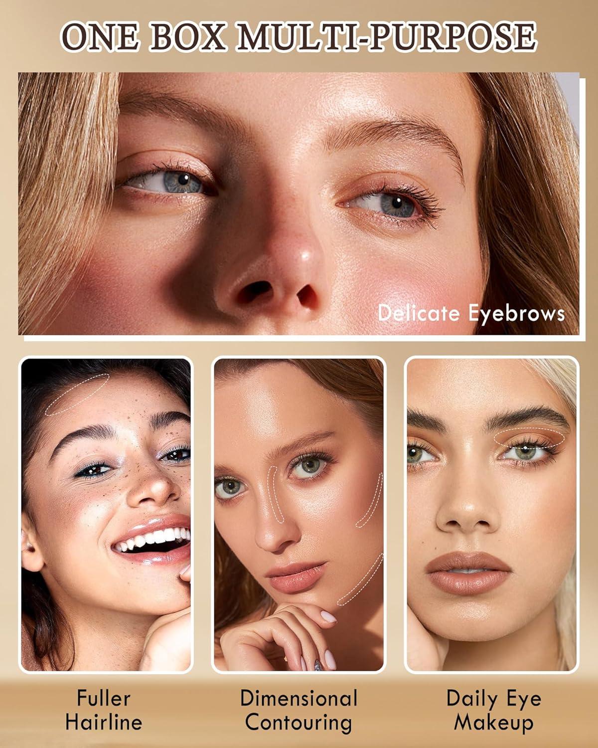 Eyebrow Powder Kit-3 Colors Eye Brow Tinting Powder Palette Long-Lasting Waterproof,Light Dark Grey Brown Brow Filler Eyeshadow,Mother's Day Makeup Gift for Women,With Mirror Brow Brush-Set 01