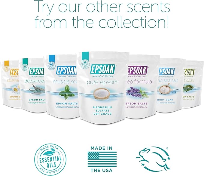 Epsoak Epsom Salt 38 lb. Magnesium Sulfate USP. (Qty. 2 x 19lb. Bags) Resealable Epsom Salt Bulk Bags Unscented, Made in The USA, Cruelty-Free Certified