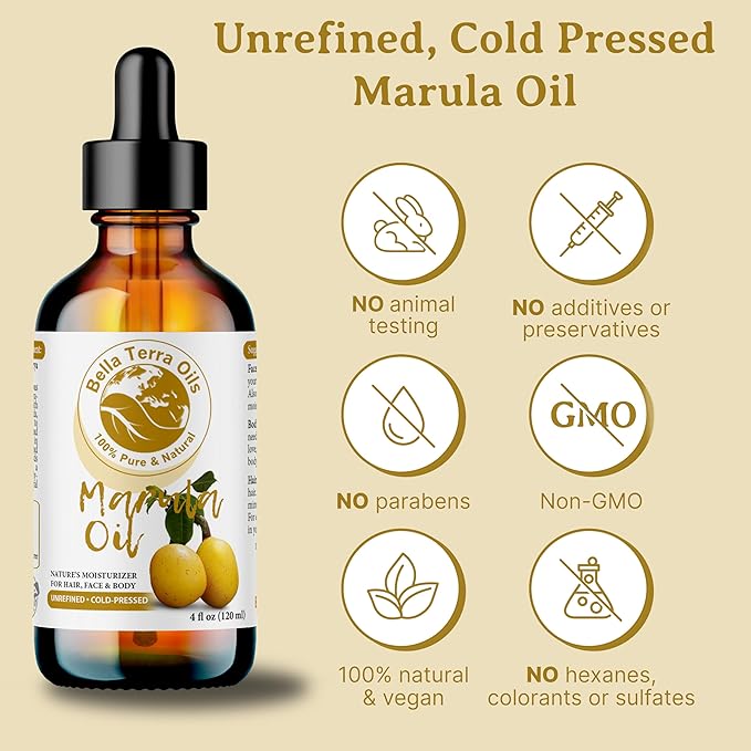 Bella Terra Oils - Marula Oil for Face 8 oz - Cold-Pressed Essence, A Symphony of Essential Fatty Acids, for an Enriched Skin Experience