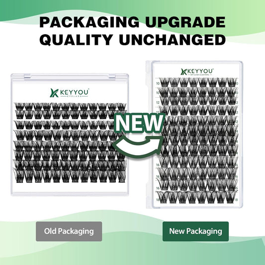 Lash Clusters 96pcs Individual Lashes Y01 D Curl 18mm Cluster Lashes KEYYOU Volume Wispy Lash Extension Soft&Comfortable Easy DIY at Home(Y01,D-18mm)