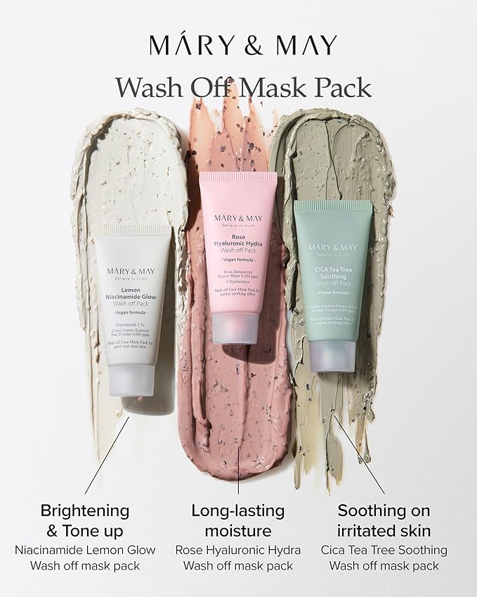 Mary&May Vegan Rose Hyaluronic Hydra Wash Off Mask - Rose Petal and Damask Rose Water Cream Mask for Moisturizing, Exfoliation, and Blackhead Removal - Korean Skincare, 1.01oz.