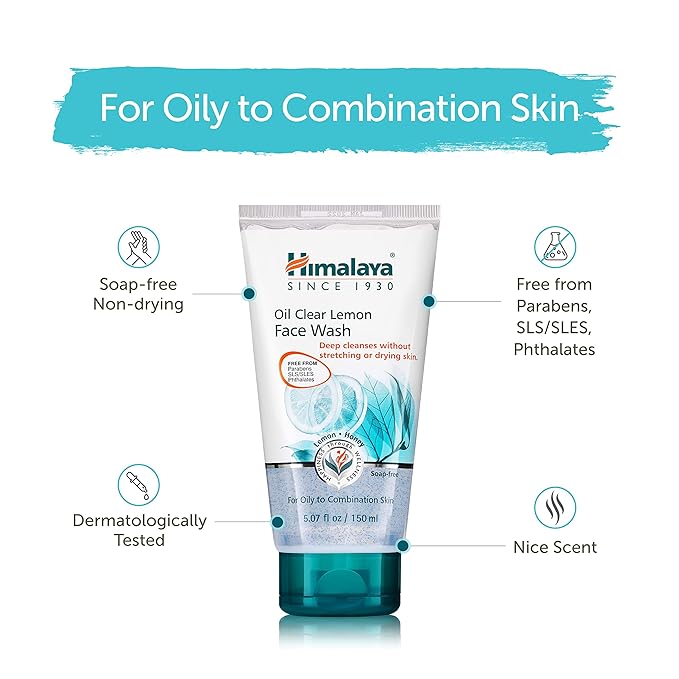 Himalaya Oil Control Lemon Face Wash for Toning, Cleansing and Removing Excess Oil, 5.07 oz