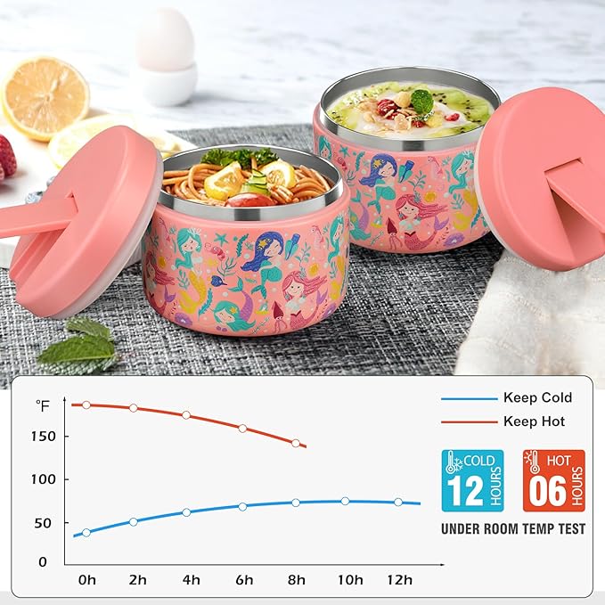 12oz Kids Soup Thermo for Hot Food Insulated Vacuum Food Jar with Buckle Lid, Stainless Steel Wide Mouth Leak Proof Lunch Container for School Travel 1 Pack