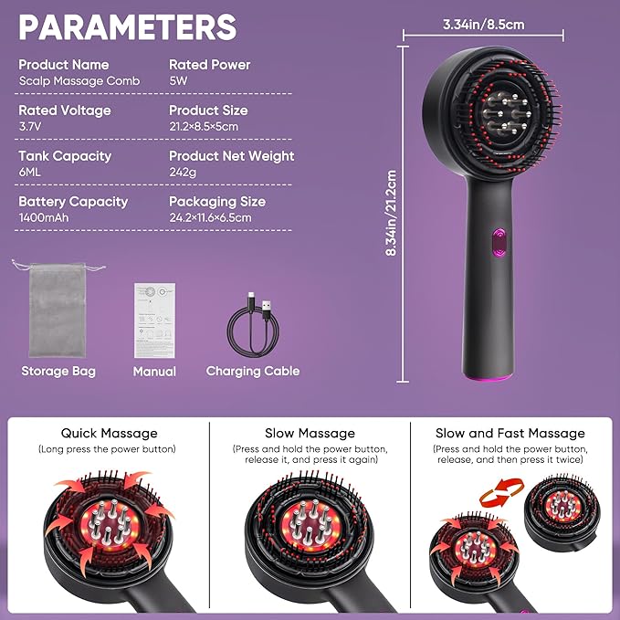 Upgrade 3 in 1 Hair Oil Applicator,Electric Hair Brushes for Hair Growth,Oil Applicator Scalp Massager,IPX7 Waterproof Electric Scalp Massager