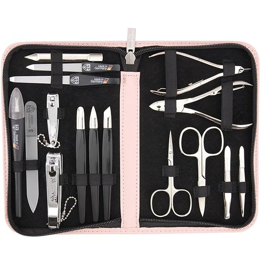 3 Swords Germany - brand quality 16 piece manicure pedicure grooming kit set fashion leather case light pink, Made in Germany