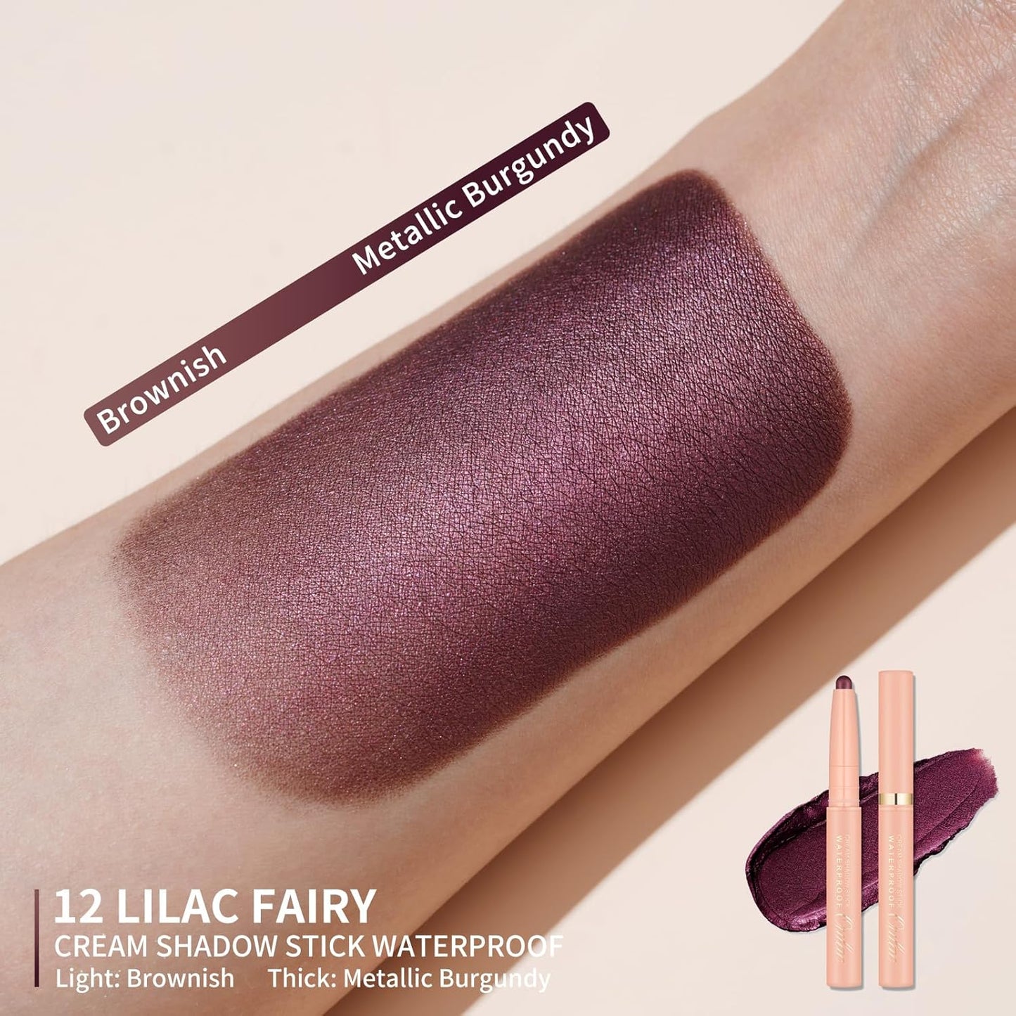 Oulac Twist-Up Burgundy Eyeshadow Stick – Twist-Up Crayon, Creamy Blendable Texture, Vegan & Cruelty-Free Eye Makeup, 1.25g, 12 Lilac Fairy