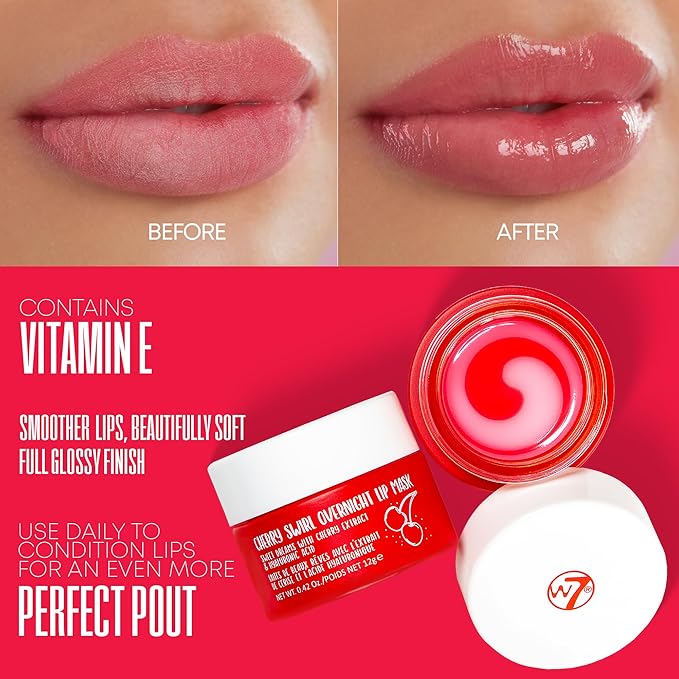 W7 Sweet Dreams Overnight Cherry Swirl Lip Mask - Cherry Extract & Hyaluronic Acid - For Hydrated, Full Looking & Irresistible Lips