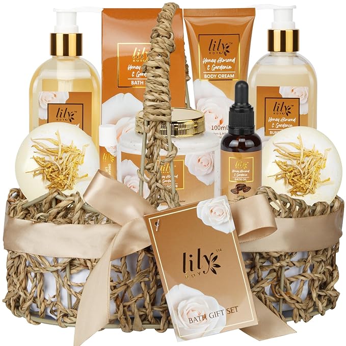 Mothers Day Gifts for Mom - 10-Piece Honey Almond Bath & Body Gift Set for Women, Spa Gift Basket, Self Care Kit with Bath Bomb & Moisturizers | Christmas, Birthday Gifts, All Occasion Holiday Present