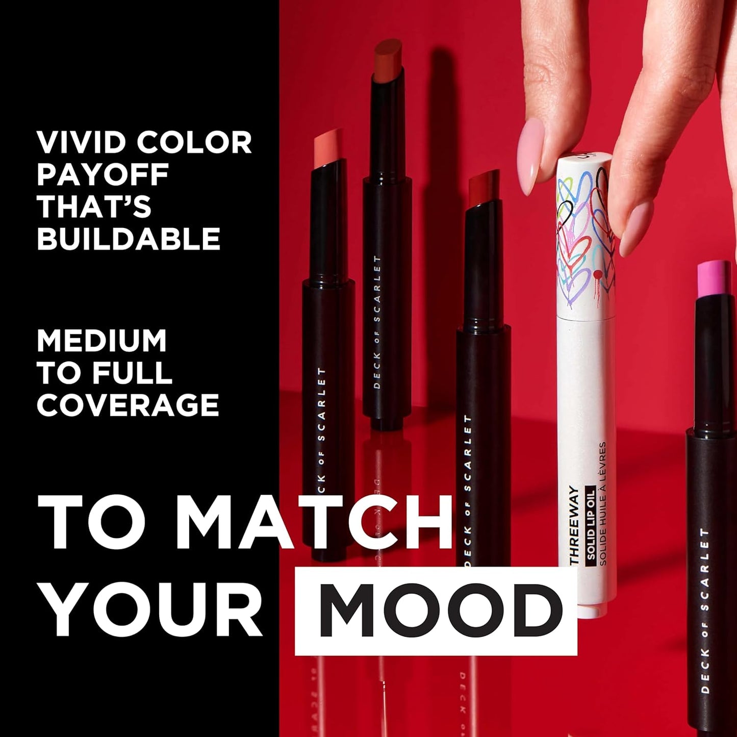 Deck of Scarlet Threeway Solid Lip Oil, Vegan Formula With Hyaluronic Acid and Hydrating Oil Blend, Glossy Finish - Pink Petal