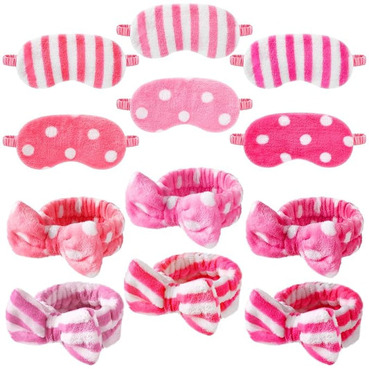 Kajaia 12 Pcs Sleepover Party Favors for Woman Plush Sleep Eye Mask Soft Spa Headband for Spa Birthday Bachelorette Slumber Party Supplies(Bright)