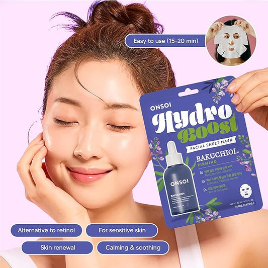 36PK ONSOI Hydro Boost Moisturizing Face Masks Skincare Korean Skin Care Facial Sheet Mask (36, 36PK Bakuchiol)