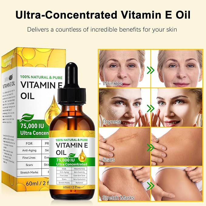 Redshine Vitamin E Oil Blend 75,000 IU-Pure Vitamin E Oil for Skin 2Pack- Face and Scars- Body Bath Oils Moisturizing Dry Skin- Easy to Absorb- 4Fl Oz
