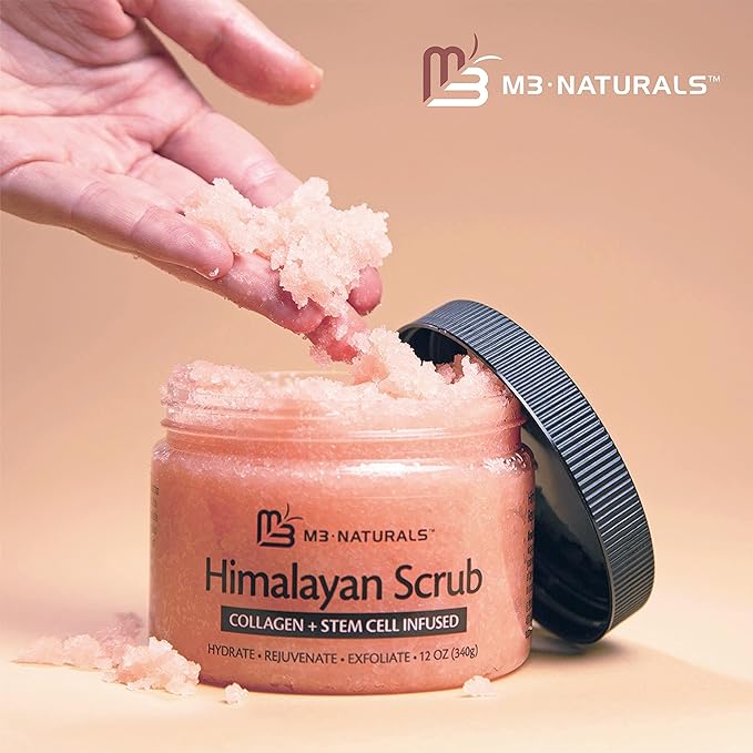 Himalayan Salt Scrub, Face, Foot, and Body Exfoliator with Collagen and Stem Cells, Exfoliating Scrub for Toning, Cellulite, and Skin Care by M3 Naturals