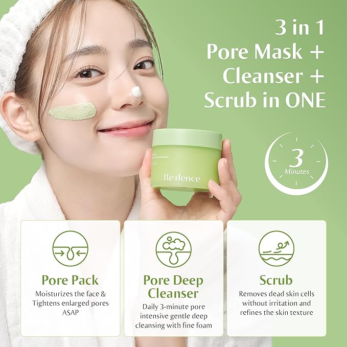 [Redence] Green Grape 3-in-1 Gelato Pore Mask Cleanser, Pore Exfoliating Scrub Mud Mask, No Tightness, Korean Skin Care, 100ml / 3.38 fl oz