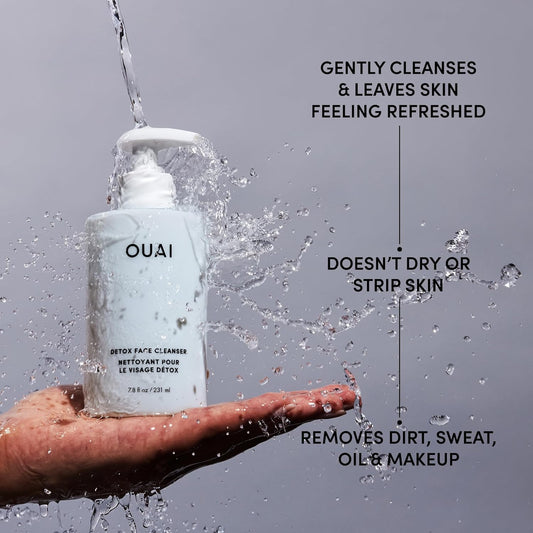OUAI Detox Facial Cleanser - Deep Cleansing Face Wash with Glycolic Acid, Niacinamide & PHA - Removes Sweat, Dirt & Oil Without Drying - Gentle Face Cleanser for Post-Workout (7.8 Fl Oz)